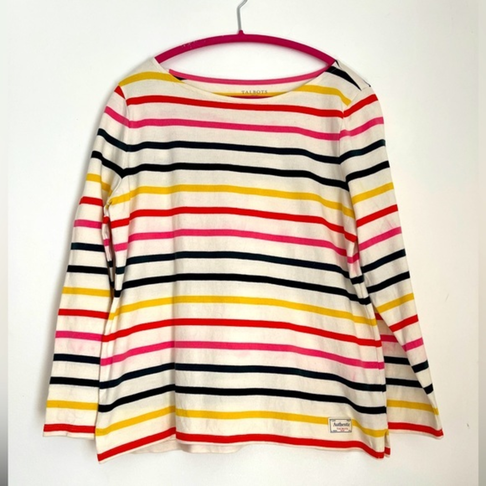 Talbots colorful rainbow stripe crewneck shirt size Petite‎ L